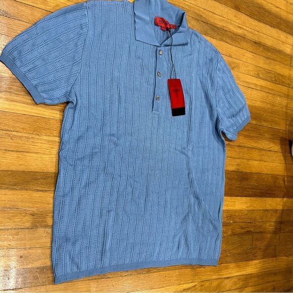 REVOLVE HUGO BOSS Vintage Knit Light Blue Polo Collared Shirt - Picture 9 of 12